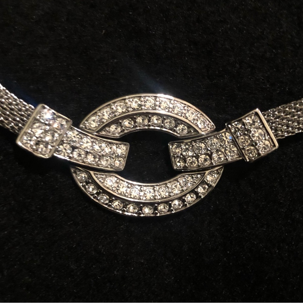 Statement Chocker Necklace Rhinestones Silvertone… - image 2